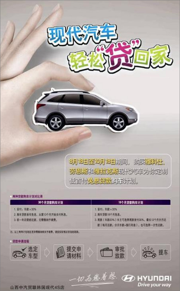 韩国现代汽车+购车贷款零利率零手续费