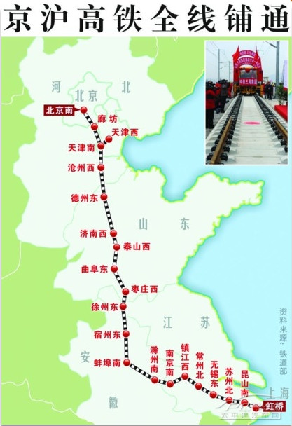 京沪高铁站点线路图